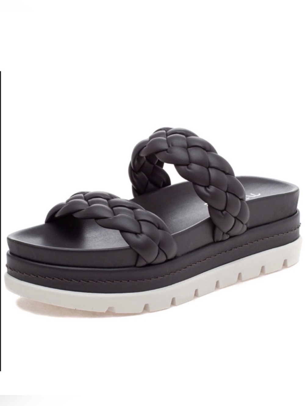 NWT J/SLIDES REESE Dark Grey Leather Woven Strap Sandal